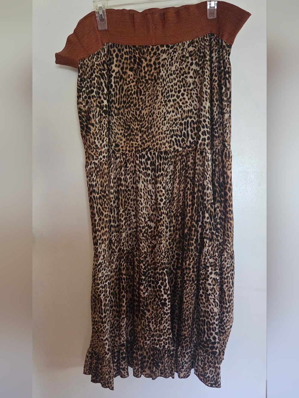 Leopard Print Tiered Maxi Skirt - Brown/Black